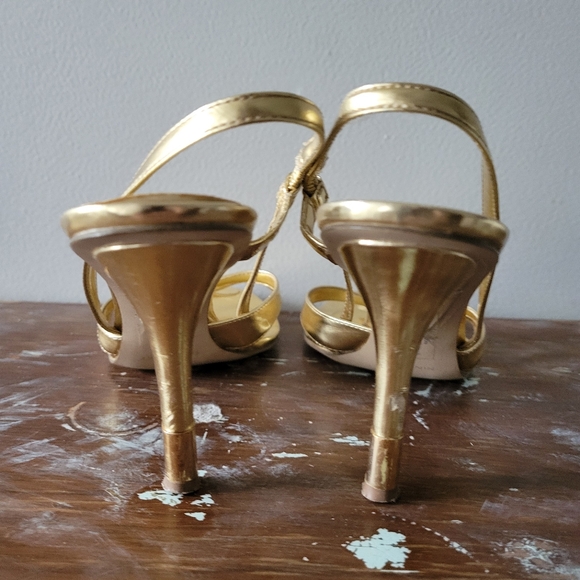 Gold metallic strappy heels with jewels Nine West - Picture 4 of 6